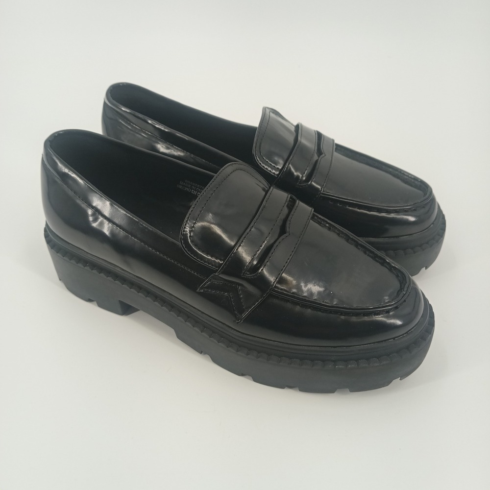 Forever 21 Womens Black Chunky Penny Loafers Lug Sole Platform Shoes Size 8